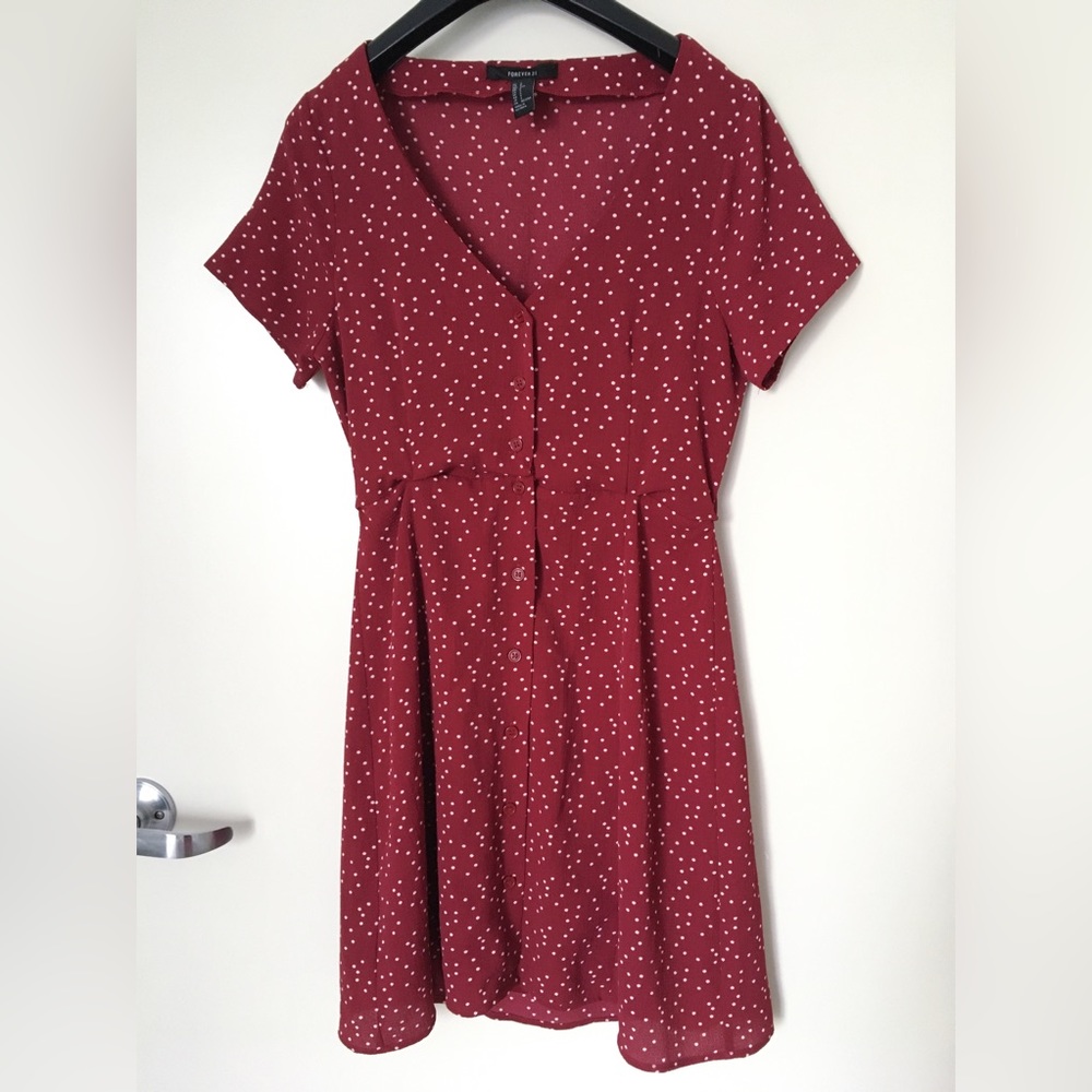 FOREVER 21 polka dot button dress red